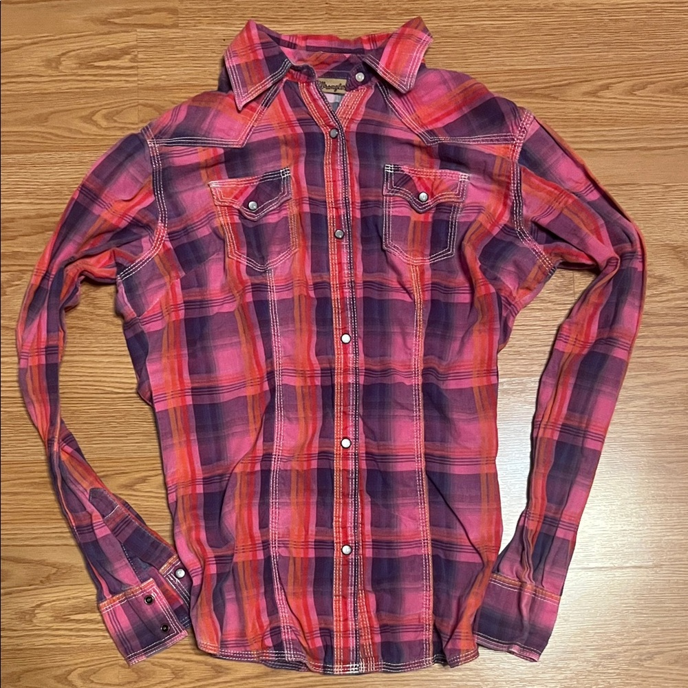 Wrangler Red and Purple Plaid Casual Shirt